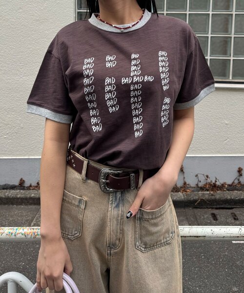 CIAOPANIC(チャオパニック)の「プリントリンガーロゴTシャツ(Tシャツ/カットソー・レディース・チャコールグレー/イエロー/ネイビー/レッド/グリーン/ブラウン・ONE SIZE)」の8枚目の写真