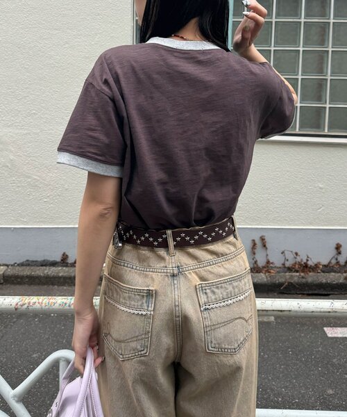 CIAOPANIC(チャオパニック)の「プリントリンガーロゴTシャツ(Tシャツ/カットソー・レディース・チャコールグレー/イエロー/ネイビー/レッド/グリーン/ブラウン・ONE SIZE)」の10枚目の写真