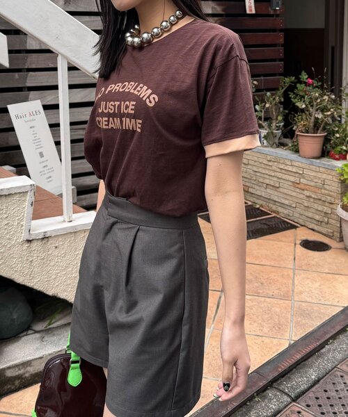 CIAOPANIC(チャオパニック)の「プリントリンガーロゴTシャツ(Tシャツ/カットソー・レディース・チャコールグレー/イエロー/ネイビー/レッド/グリーン/ブラウン・ONE SIZE)」の16枚目の写真