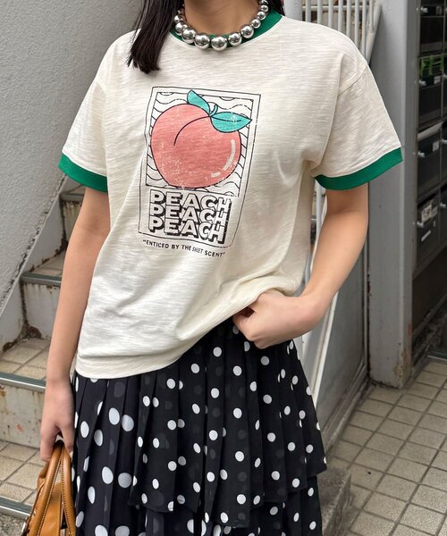 CIAOPANIC(チャオパニック)の「プリントリンガーロゴTシャツ(Tシャツ/カットソー・レディース・チャコールグレー/イエロー/ネイビー/レッド/グリーン/ブラウン・ONE SIZE)」の21枚目の写真