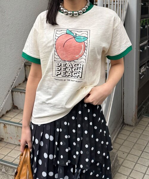 CIAOPANIC(チャオパニック)の「プリントリンガーロゴTシャツ(Tシャツ/カットソー・レディース・チャコールグレー/イエロー/ネイビー/レッド/グリーン/ブラウン・ONE SIZE)」の22枚目の写真