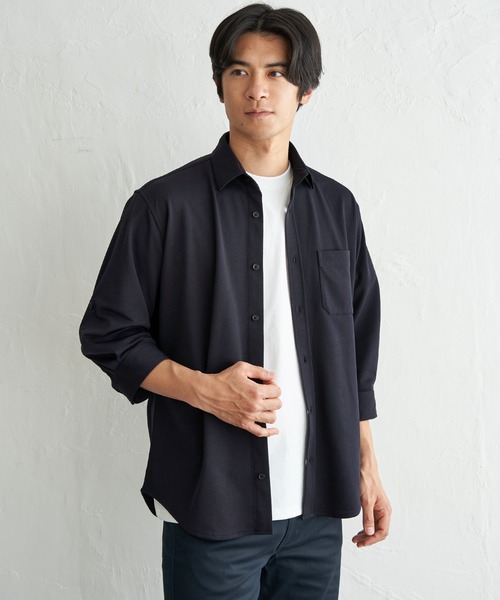 ikka(イッカ)の「冷感鹿の子袖2WAYスイスカラーシャツ(シャツ/ブラウス・メンズ・ホワイト/ネイビー/チャコール・M/XL/L/S)」の3枚目の写真