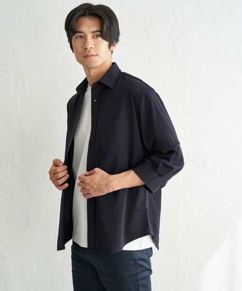 ikka(イッカ)の「冷感鹿の子袖2WAYスイスカラーシャツ(シャツ/ブラウス・メンズ・ホワイト/ネイビー/チャコール・M/XL/L/S)」の13枚目の写真