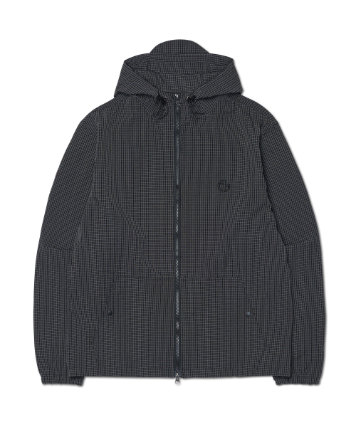 NOMANUAL(NOMANUAL)の「HOODED CHECK WIND JACKET - BLACK(ナイロンジャケット・レディース・その他・MEDIUM/LARGE/SMALL)」の1枚目の写真