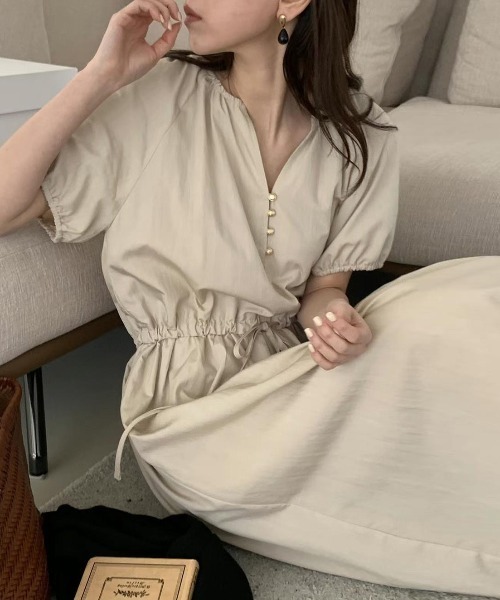 FREE STYLISTS(フリー スタイリスト)の「YUGA_YGMC Korean style drawstring French sleeve dress(ワンピース・レディース・ベージュ/ホワイト・FREE)」の1枚目の写真
