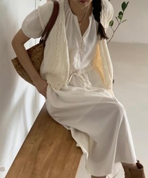 YUGA_YGMC Korean style drawstring French sleeve dress