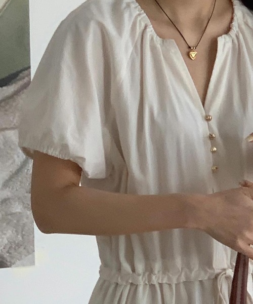 FREE STYLISTS(フリー スタイリスト)の「YUGA_YGMC Korean style drawstring French sleeve dress(ワンピース・レディース・ベージュ/ホワイト・FREE)」の4枚目の写真