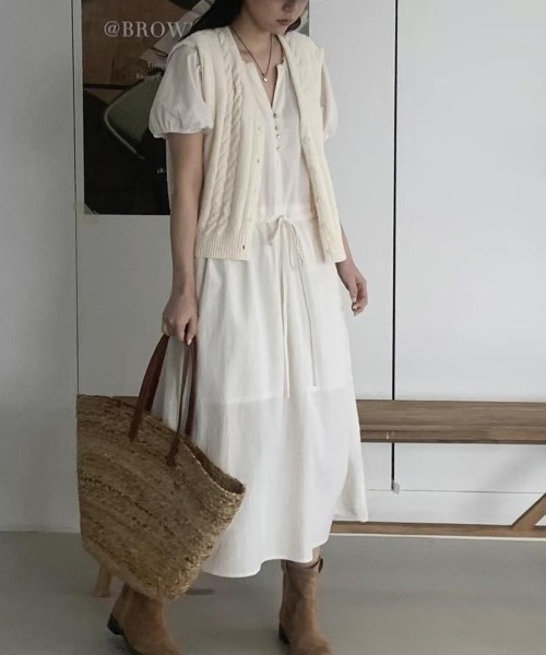 FREE STYLISTS(フリー スタイリスト)の「YUGA_YGMC Korean style drawstring French sleeve dress(ワンピース・レディース・ベージュ/ホワイト・FREE)」の8枚目の写真