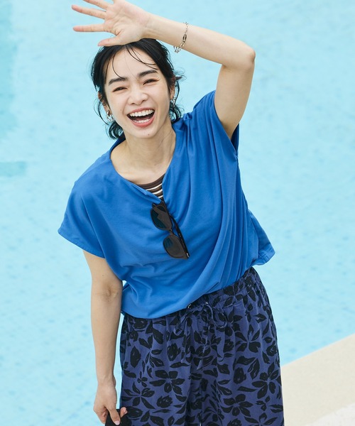 FREAK'S STORE(フリークスストア)の「<接触冷感/UV> AIRDRY HIGHCOOL キーネックTシャツ(Tシャツ/カットソー・レディース・ピンク/ブルー/オフホワイト/モカ/ブラック・フリ-)」の1枚目の写真