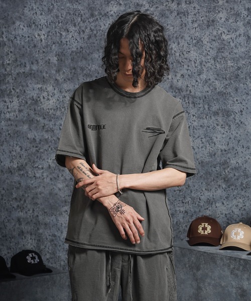 1111clothing(ワンフォークロージング)の「【セットアップ可能】ミニ裏毛 アップリケ Tシャツ / Mini Fleece Applique T-Shirt(Tシャツ/カットソー・メンズ・アッシュ/ブラック・XL/L/M)」の19枚目の写真