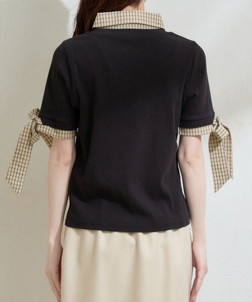 natural couture（ナチュラルクチュール）の「レイヤードリボンスリーブ半袖TOPS（ニット/セーター・レディース・アイボリー/ネイビー/ブラウン/グレー/ブラック・FREE）」の22枚目の写真