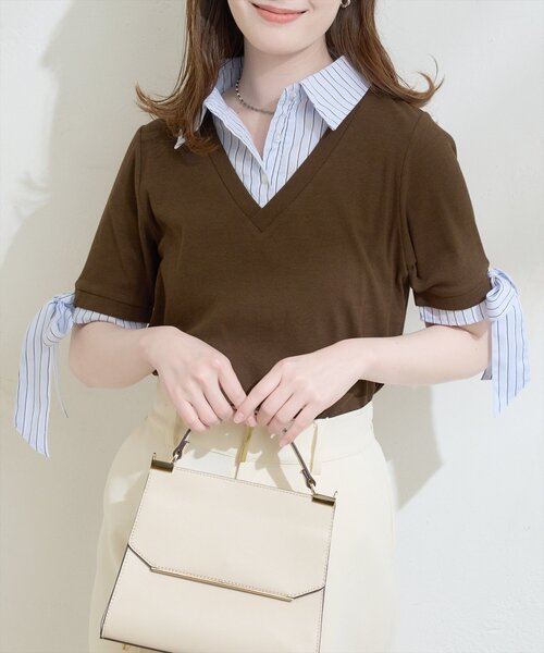 natural couture（ナチュラルクチュール）の「レイヤードリボンスリーブ半袖TOPS（ニット/セーター・レディース・アイボリー/ネイビー/ブラウン/グレー/ブラック・FREE）」の11枚目の写真
