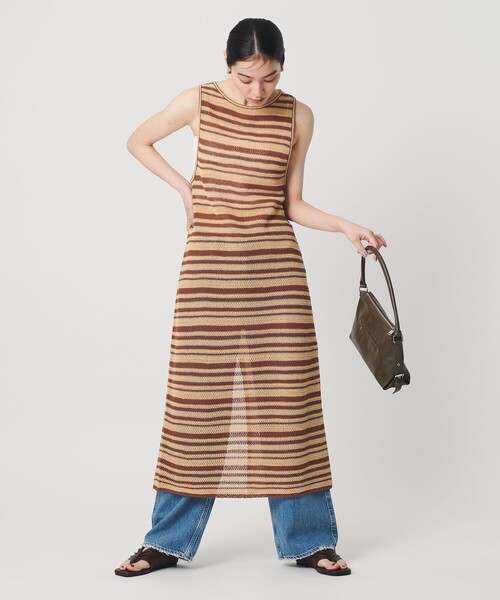 BEAUTY&YOUTH UNITED ARROWS(ビューティーアンドユースユナイテッドアローズ)の「コットン メッシュ ボーダーワンピース(ワンピース・レディース・ブラック/ダークブラウン・FREE)」の3枚目の写真