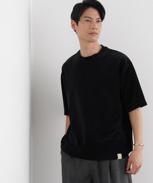 NANO universe（ナノユニバース）の「ベロア クルーネック Ｔシャツ 半袖（Tシャツ/カットソー・メンズ・ブラック/ダークブラウン・L/M）」の2枚目の写真