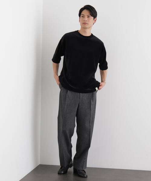 NANO universe（ナノユニバース）の「ベロア クルーネック Ｔシャツ 半袖（Tシャツ/カットソー・メンズ・ブラック/ダークブラウン・L/M）」の6枚目の写真