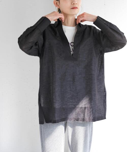 FORK&SPOON(フォークアンドスプーン)の「FORK&SPOON シアースキッパーシャツ(シャツ/ブラウス・レディース・オフホワイト/ブラック・1)」の2枚目の写真