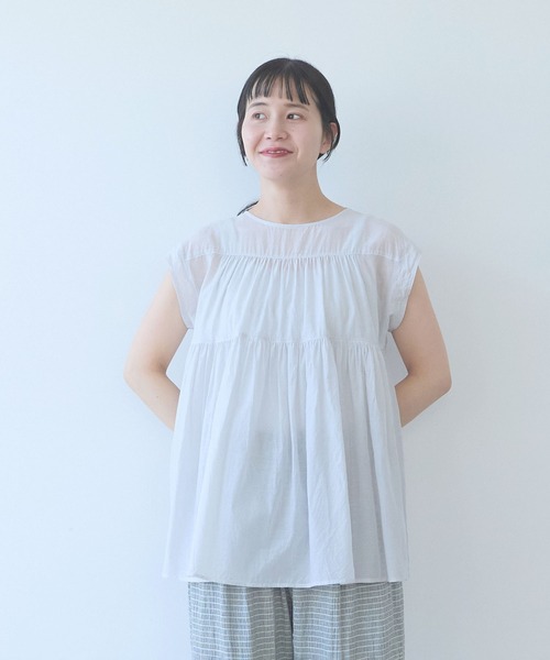 yuni(ユニ )の「100/1C Cu cap sleeves gather blouse(シャツ/ブラウス・レディース・グレー/ブラック・FREE)」の20枚目の写真