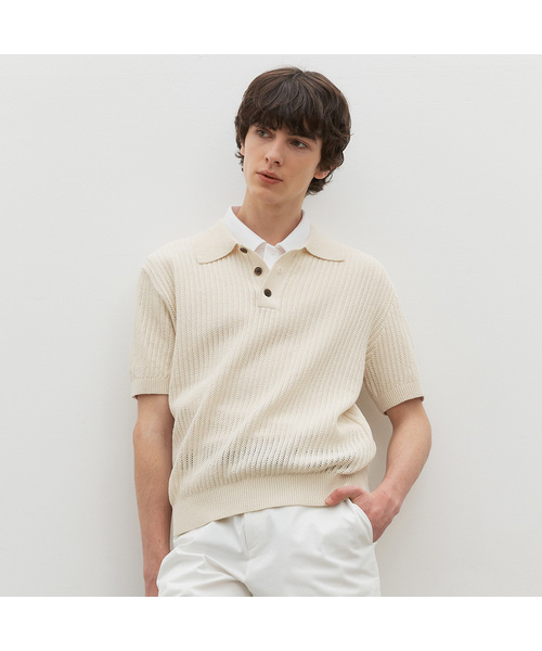MINDBRIDGE（マインドブリッジ）の「[COUTURE]クロシェカラーセミオーバーフィット半袖ニット - 2カラー（ニット/セーター・メンズ・ブラウン/クリーム・100/110/95/105）」の2枚目の写真