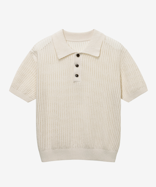 MINDBRIDGE（マインドブリッジ）の「[COUTURE]クロシェカラーセミオーバーフィット半袖ニット - 2カラー（ニット/セーター・メンズ・ブラウン/クリーム・100/110/95/105）」の3枚目の写真