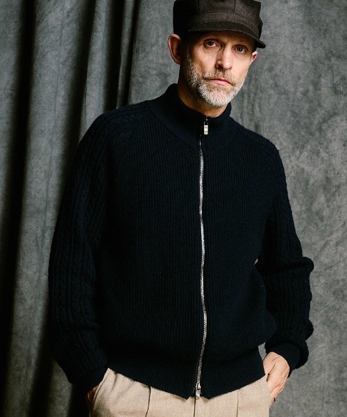 wjk（ダヴルジェイケイ）の「mcg3811- lomond×powder zip-up knit ジップカーディガン(6890 wn09j)（カーディガン/ボレロ・メンズ・ネイビー/ブラック・S/M/L/XL）」の3枚目の写真