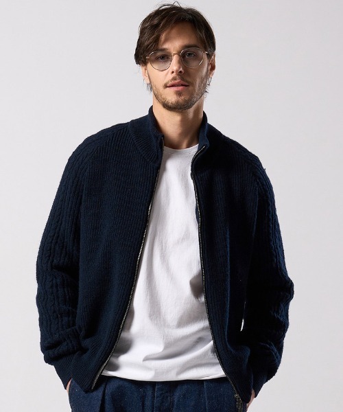 wjk（ダヴルジェイケイ）の「mcg3811- lomond×powder zip-up knit ジップカーディガン(6890 wn09j)（カーディガン/ボレロ・メンズ・ネイビー/ブラック・S/M/L/XL）」の14枚目の写真
