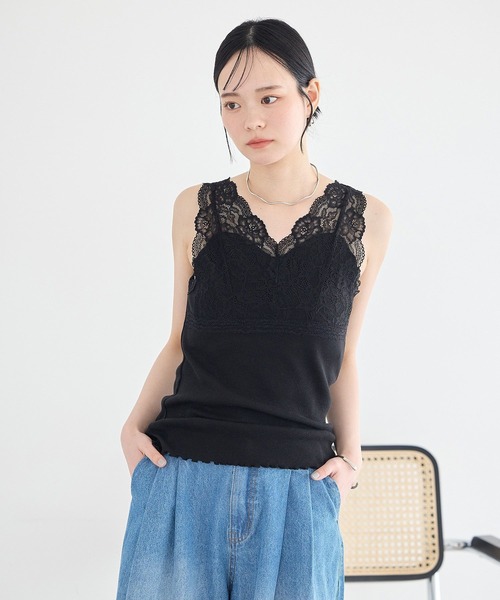 earth music&ecology(アースミュージックアンドエコロジー)の「前後2WAYレースタンクトップ(タンクトップ・レディース・ブラック/アイボリー・FREE)」の3枚目の写真