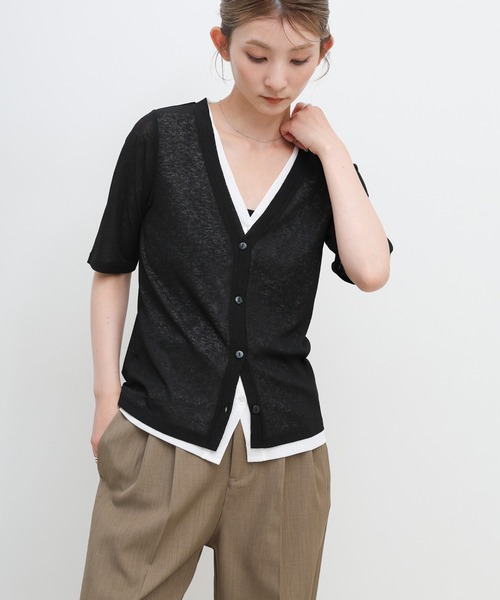 select MOCA(セレクトモカ)の「シアーテレコレイヤードデザイントップス(カーディガン/ボレロ・レディース・チャコールグレー/ブラック/オフホワイト・FREE)」の1枚目の写真
