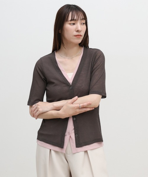 select MOCA(セレクトモカ)の「シアーテレコレイヤードデザイントップス(カーディガン/ボレロ・レディース・チャコールグレー/ブラック/オフホワイト・FREE)」の6枚目の写真