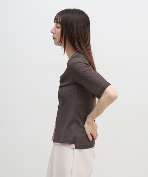 select MOCA(セレクトモカ)の「シアーテレコレイヤードデザイントップス(カーディガン/ボレロ・レディース・チャコールグレー/ブラック/オフホワイト・FREE)」の7枚目の写真