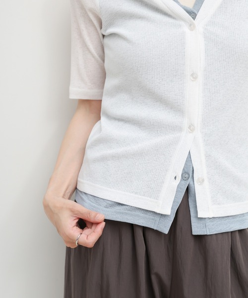 select MOCA(セレクトモカ)の「シアーテレコレイヤードデザイントップス(カーディガン/ボレロ・レディース・チャコールグレー/ブラック/オフホワイト・FREE)」の16枚目の写真