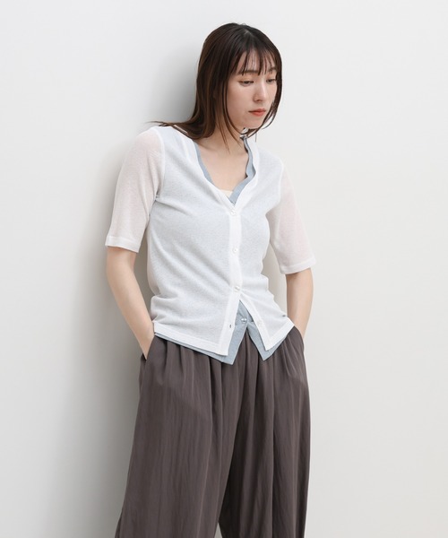 select MOCA(セレクトモカ)の「シアーテレコレイヤードデザイントップス(カーディガン/ボレロ・レディース・チャコールグレー/ブラック/オフホワイト・FREE)」の15枚目の写真