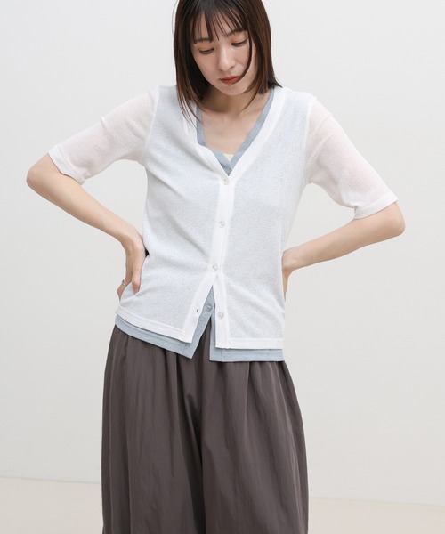 select MOCA(セレクトモカ)の「シアーテレコレイヤードデザイントップス(カーディガン/ボレロ・レディース・チャコールグレー/ブラック/オフホワイト・FREE)」の14枚目の写真