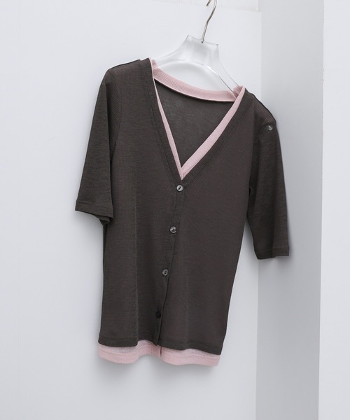 select MOCA(セレクトモカ)の「シアーテレコレイヤードデザイントップス(カーディガン/ボレロ・レディース・チャコールグレー/ブラック/オフホワイト・FREE)」の12枚目の写真