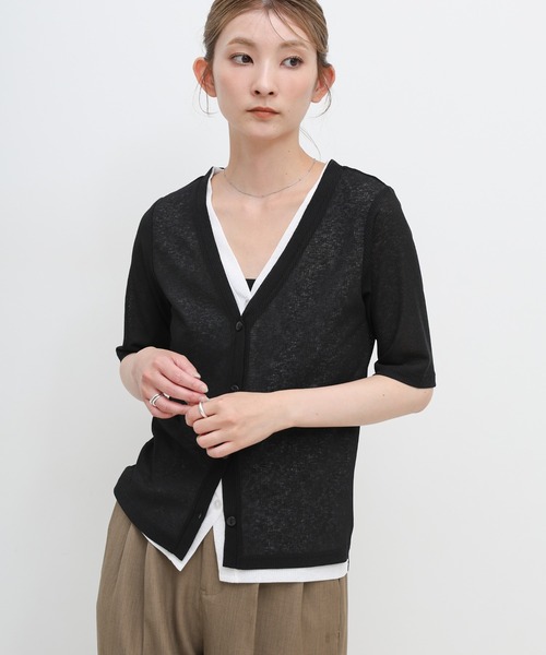 select MOCA(セレクトモカ)の「シアーテレコレイヤードデザイントップス(カーディガン/ボレロ・レディース・チャコールグレー/ブラック/オフホワイト・FREE)」の22枚目の写真