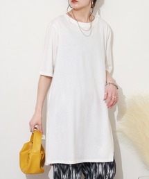 5分袖サイドスリットロングTシャツ