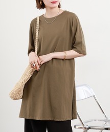 5分袖サイドスリットロングTシャツ