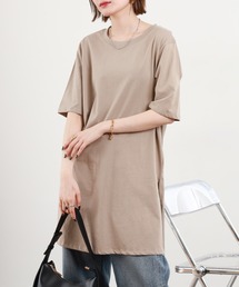5分袖サイドスリットロングTシャツ