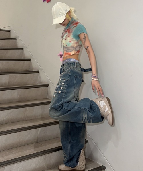 Never mind the XU(ネバーマインドザエックスユー)の「【Never mind the XU】popcorn shirring baby tee cat / 【ネバーマインド ザ エックスユー】キャットプリントシャーリングクロップド半袖トップス(Tシャツ/カットソー・レディース・ピンク・S)」の7枚目の写真