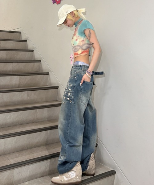 Never mind the XU(ネバーマインドザエックスユー)の「【Never mind the XU】popcorn shirring baby tee cat / 【ネバーマインド ザ エックスユー】キャットプリントシャーリングクロップド半袖トップス(Tシャツ/カットソー・レディース・ピンク・S)」の8枚目の写真