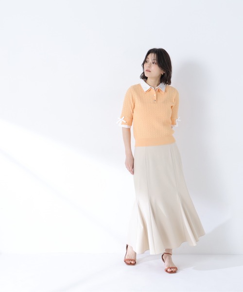 NATURAL BEAUTY BASIC(ナチュラルビューティーベーシック)の「シャツドッキングケーブル半袖ニット(ニット/セーター・レディース・オレンジ系その他2/グレー系その他/ネイビー系・フリ-)」の21枚目の写真