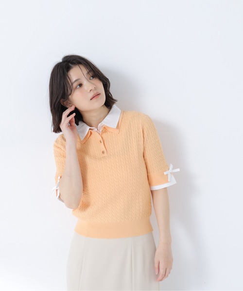 NATURAL BEAUTY BASIC(ナチュラルビューティーベーシック)の「シャツドッキングケーブル半袖ニット(ニット/セーター・レディース・オレンジ系その他2/グレー系その他/ネイビー系・フリ-)」の22枚目の写真