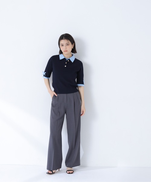 NATURAL BEAUTY BASIC(ナチュラルビューティーベーシック)の「シャツドッキングケーブル半袖ニット(ニット/セーター・レディース・オレンジ系その他2/グレー系その他/ネイビー系・フリ-)」の13枚目の写真