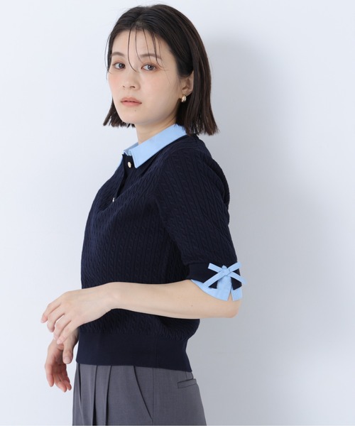 NATURAL BEAUTY BASIC(ナチュラルビューティーベーシック)の「シャツドッキングケーブル半袖ニット(ニット/セーター・レディース・オレンジ系その他2/グレー系その他/ネイビー系・フリ-)」の14枚目の写真