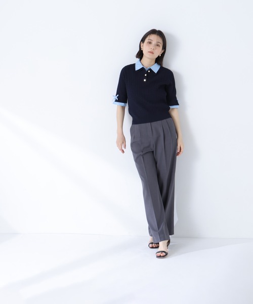 NATURAL BEAUTY BASIC(ナチュラルビューティーベーシック)の「シャツドッキングケーブル半袖ニット(ニット/セーター・レディース・オレンジ系その他2/グレー系その他/ネイビー系・フリ-)」の17枚目の写真