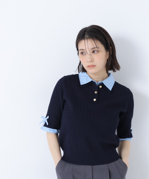 NATURAL BEAUTY BASIC(ナチュラルビューティーベーシック)の「シャツドッキングケーブル半袖ニット(ニット/セーター・レディース・オレンジ系その他2/グレー系その他/ネイビー系・フリ-)」の18枚目の写真
