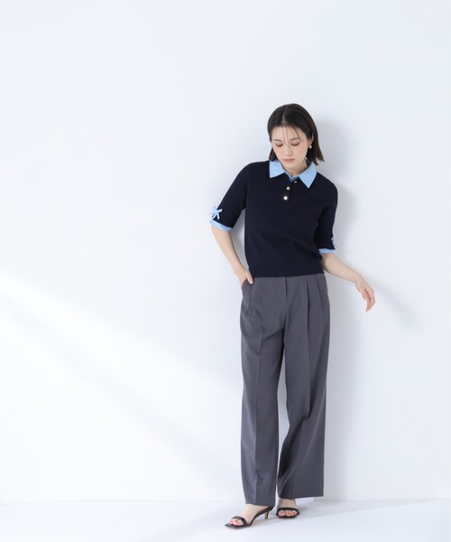 NATURAL BEAUTY BASIC(ナチュラルビューティーベーシック)の「シャツドッキングケーブル半袖ニット(ニット/セーター・レディース・オレンジ系その他2/グレー系その他/ネイビー系・フリ-)」の19枚目の写真