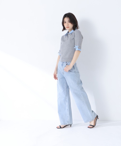 NATURAL BEAUTY BASIC(ナチュラルビューティーベーシック)の「シャツドッキングケーブル半袖ニット(ニット/セーター・レディース・オレンジ系その他2/グレー系その他/ネイビー系・フリ-)」の4枚目の写真
