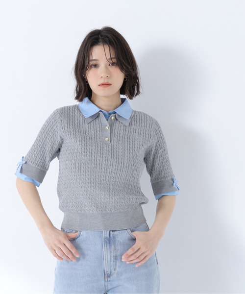 NATURAL BEAUTY BASIC(ナチュラルビューティーベーシック)の「シャツドッキングケーブル半袖ニット(ニット/セーター・レディース・オレンジ系その他2/グレー系その他/ネイビー系・フリ-)」の5枚目の写真