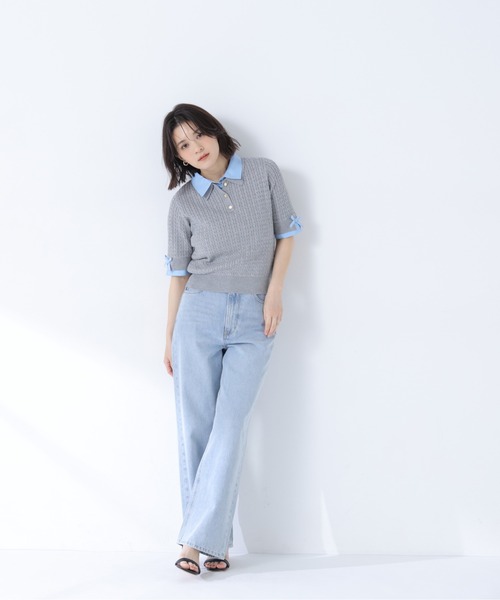 NATURAL BEAUTY BASIC(ナチュラルビューティーベーシック)の「シャツドッキングケーブル半袖ニット(ニット/セーター・レディース・オレンジ系その他2/グレー系その他/ネイビー系・フリ-)」の6枚目の写真