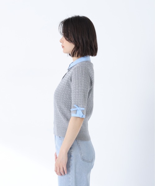 NATURAL BEAUTY BASIC(ナチュラルビューティーベーシック)の「シャツドッキングケーブル半袖ニット(ニット/セーター・レディース・オレンジ系その他2/グレー系その他/ネイビー系・フリ-)」の7枚目の写真